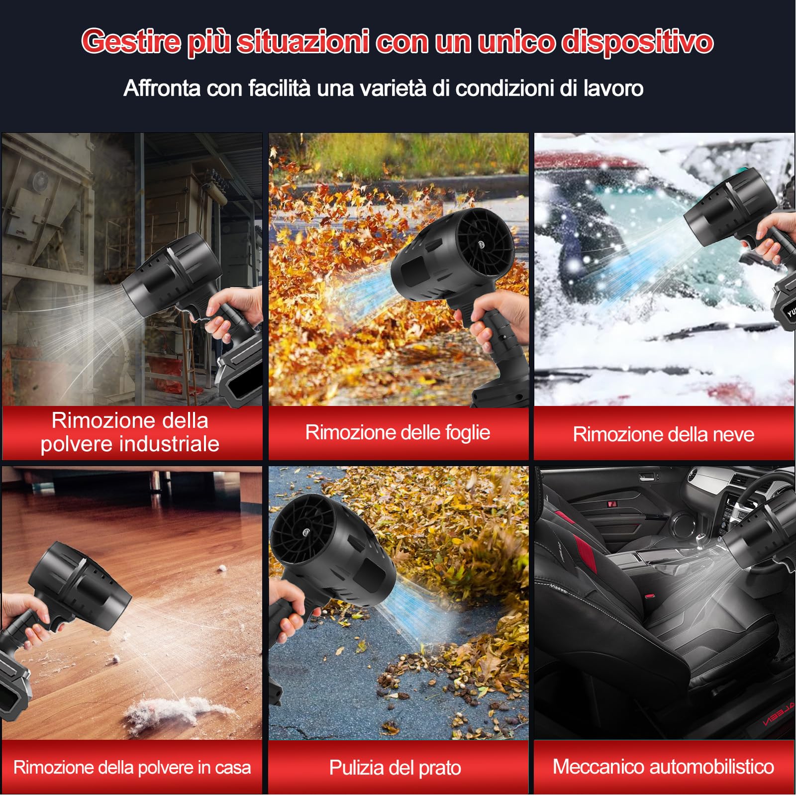 TICFOX Turbo Jet soffiatore aria 800W nero a batteria