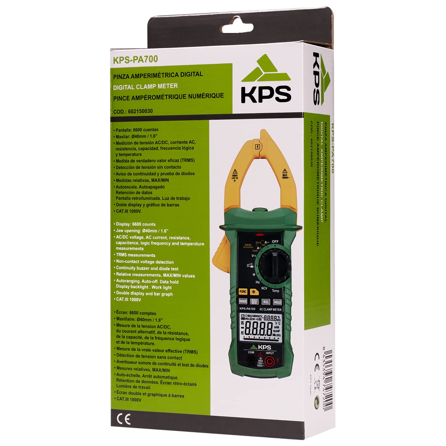 KPS PA700 pinza amperometrica TRMS 1000A 6600 punti