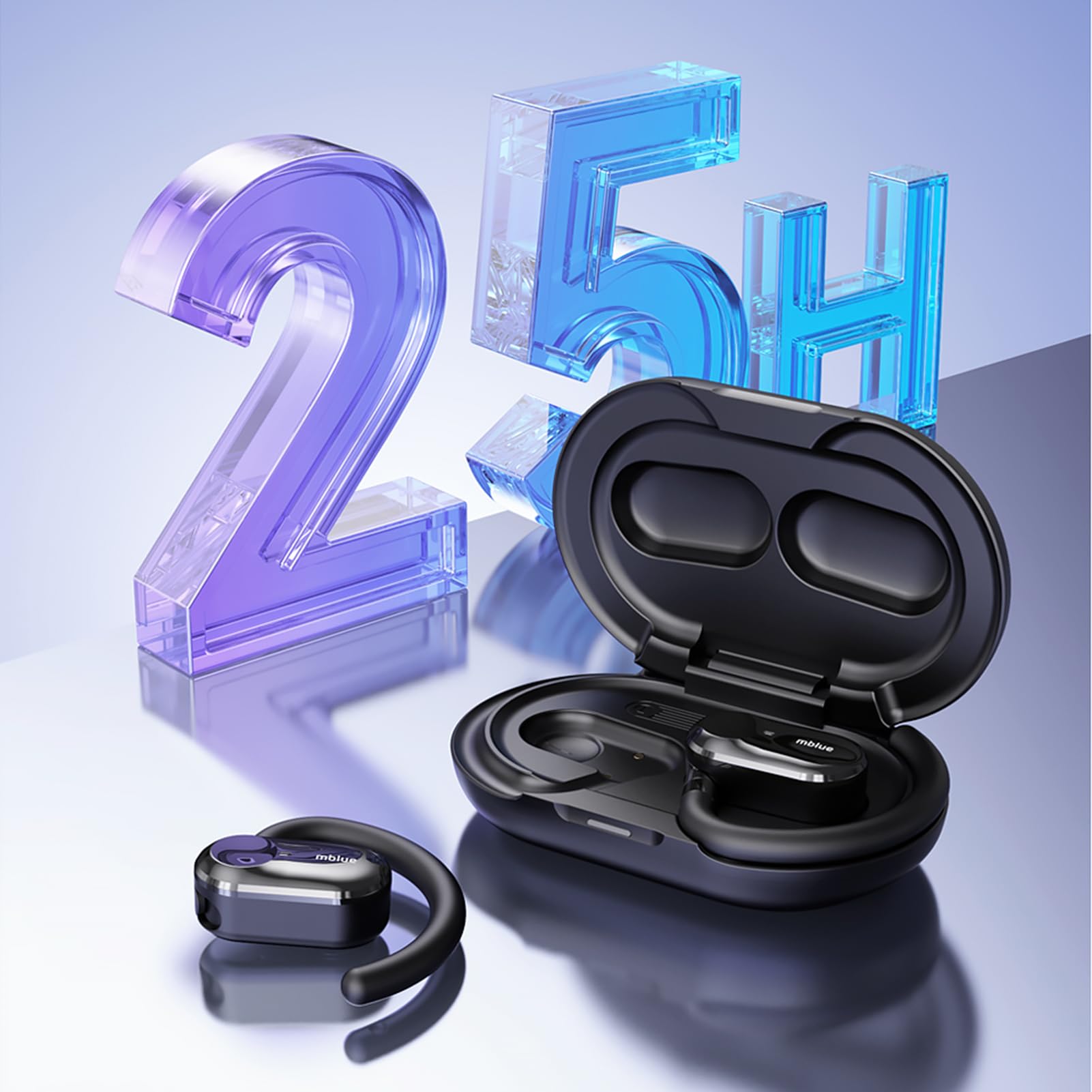 TICFOX H06 Auricolari Bluetooth Open Ear Nera 25 Ore