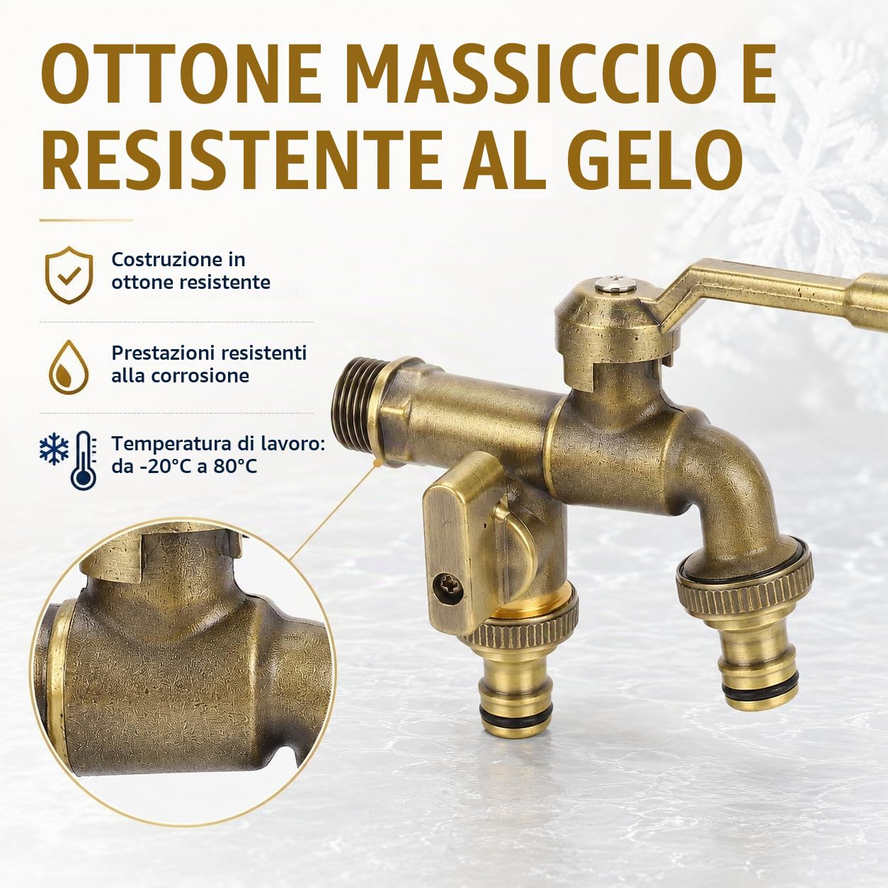 TICFOX Doppio rubinetto esterni ottone anticato 3/4 2 uscite