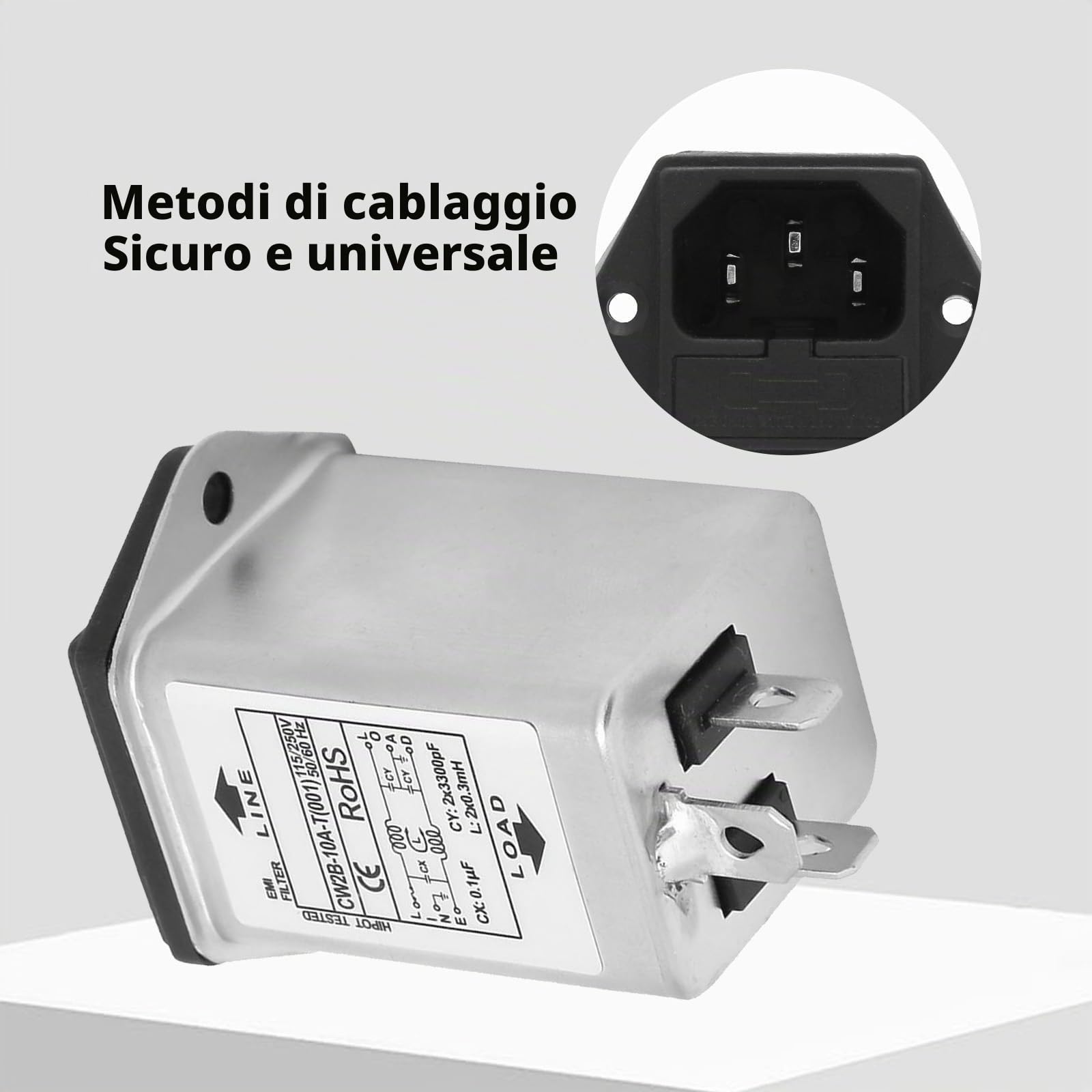 TICFOX CW2B-10A-T Filtro EMI Monofase 10A con Fusibile