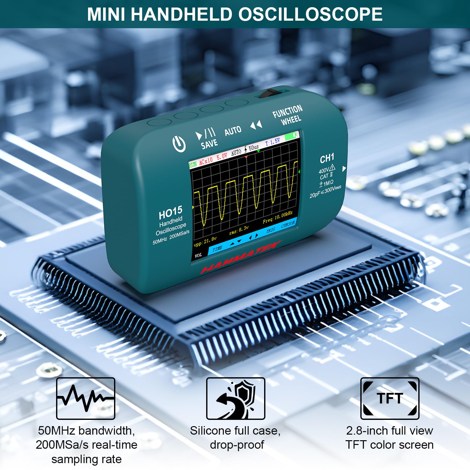 Hanmatek HO15 oscilloscopio portatile 50MHz tascabile