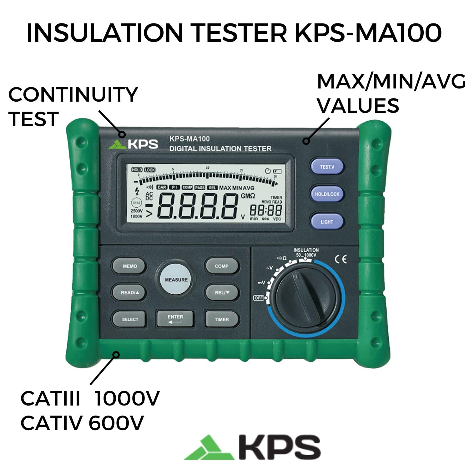 KPS MA100 tester isolamento 1000V DAR/PI CAT III