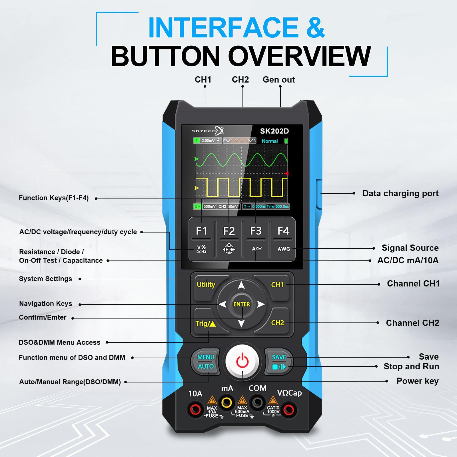 E-One ET202D Multimetro Oscilloscopio 80MHz 6000 Conti