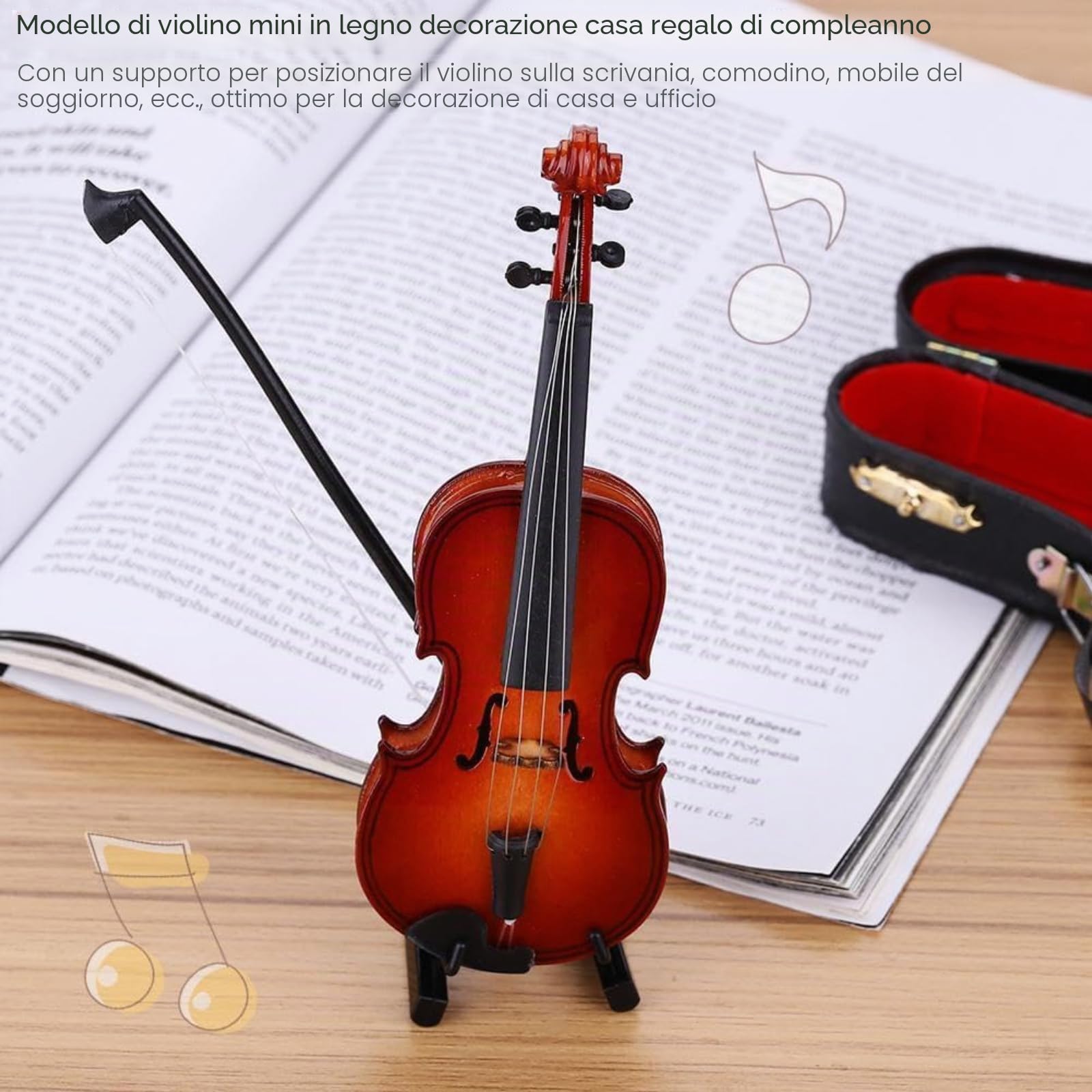 Ticfox Modello Mini Violino Legno con Supporto Nero