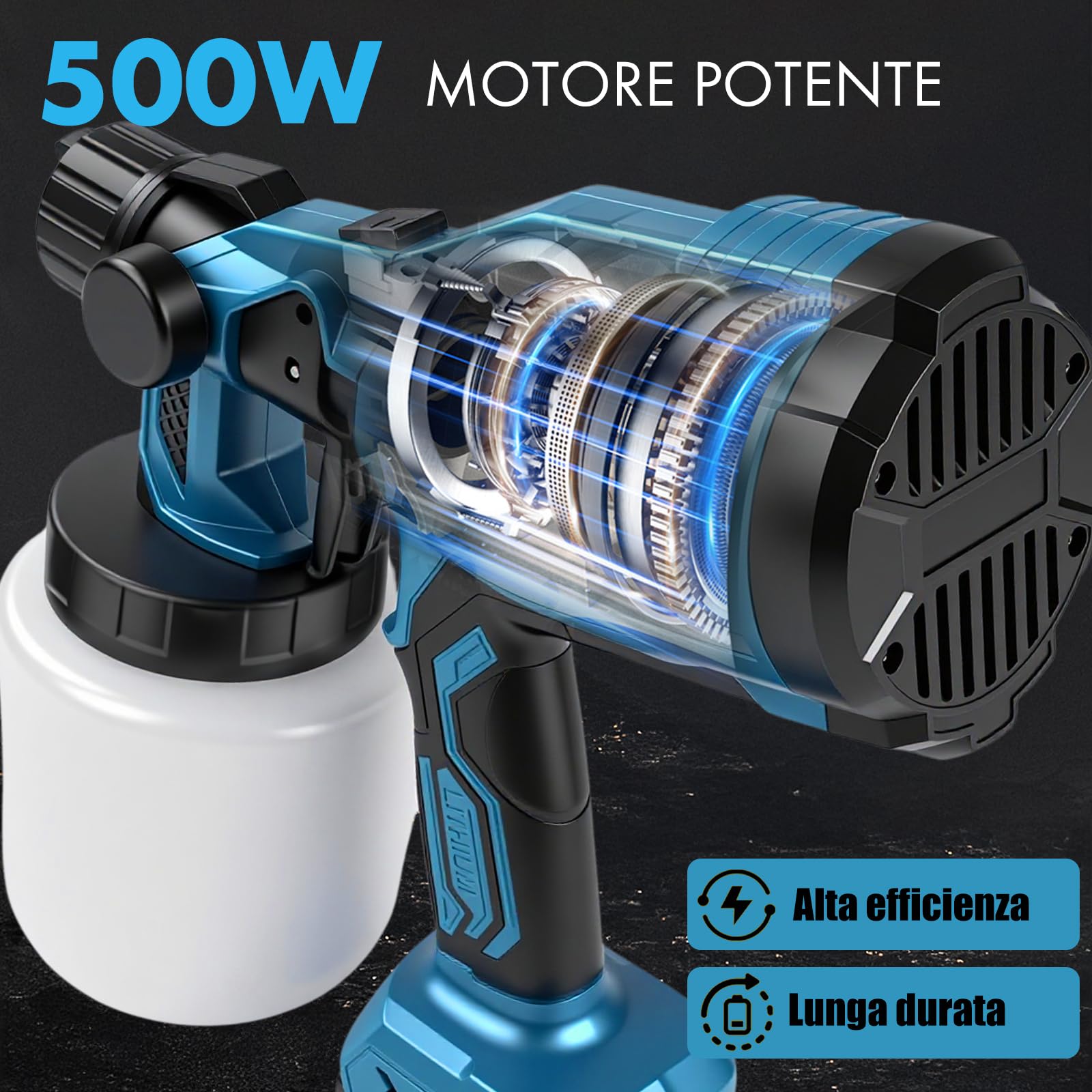 TICFOX Pistola a Spruzzo Batteria 1000 ml 3 Ugelli HVLP