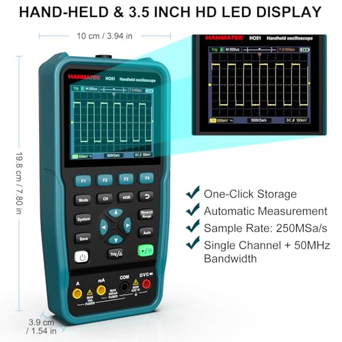 Hanmatek HO51 oscilloscopio portatile 50 MHz 3-in-1