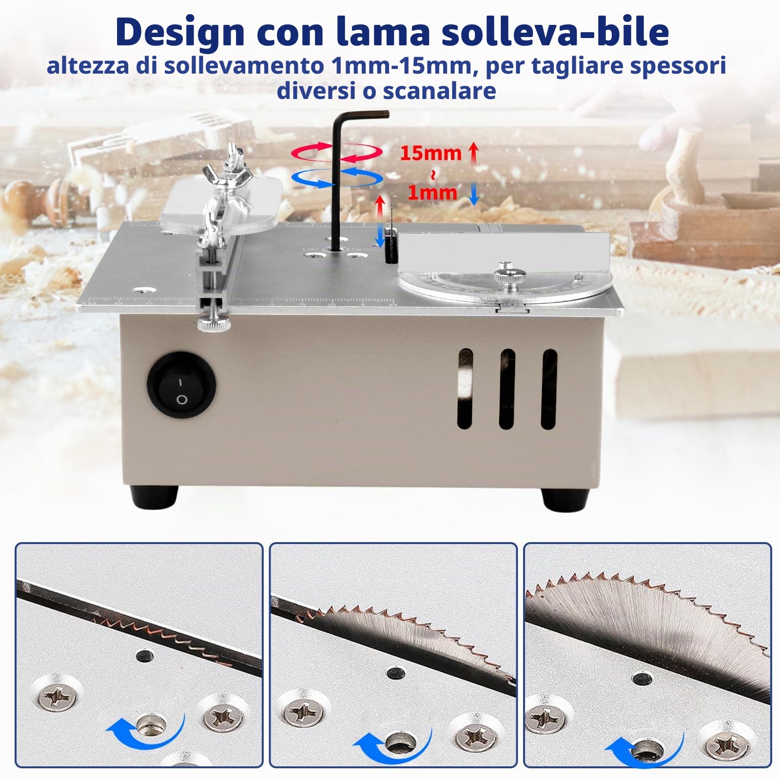 Ticfox Mini Sega Circolare Banco 96W 7 Velocità 4 Lame