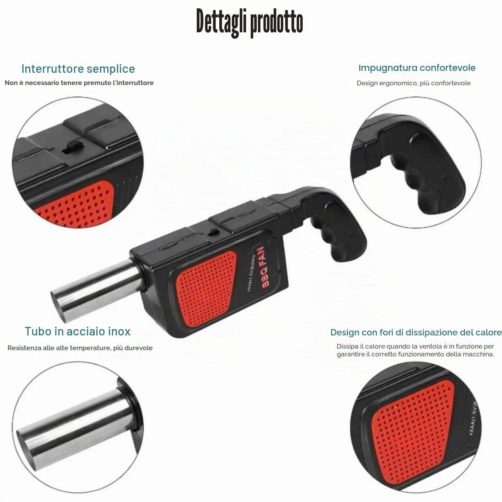 Ticfox Ventilatore Elettrico Barbecue Portatile Nero a Batteria