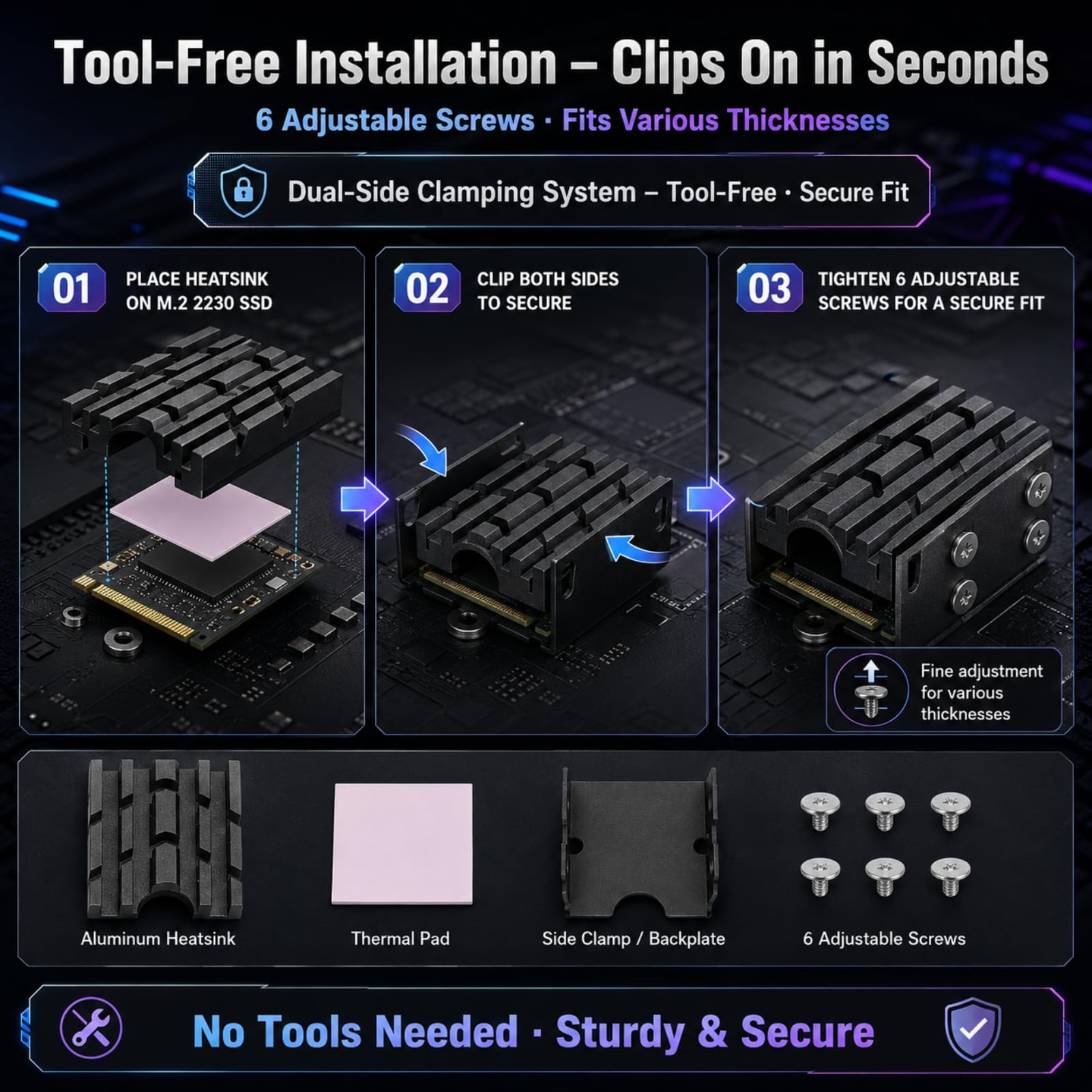 TICFOX Dissipatore SSD M.2 2230 Alluminio Nero