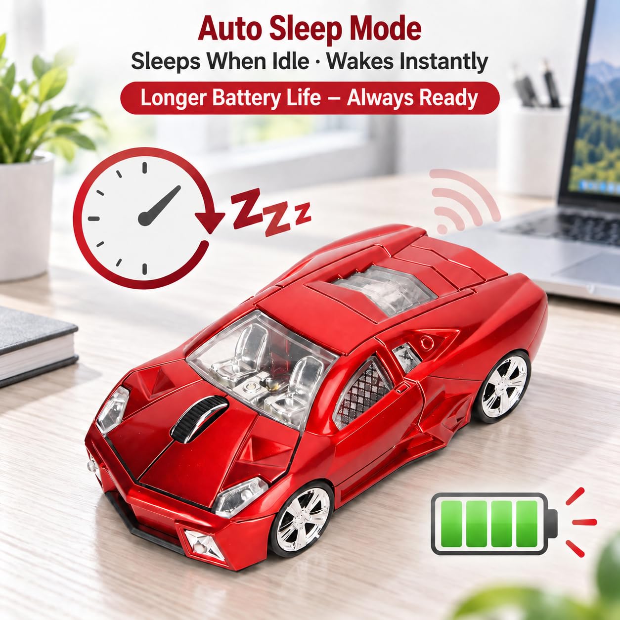 Ticfox mouse wireless auto sportiva rosso 1600 DPI