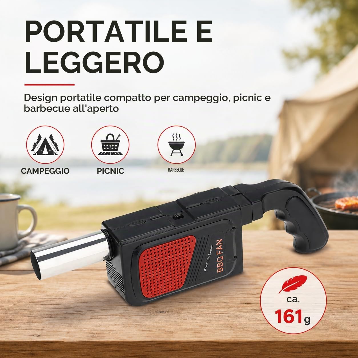 Ticfox Ventilatore Elettrico Barbecue Portatile Nero a Batteria