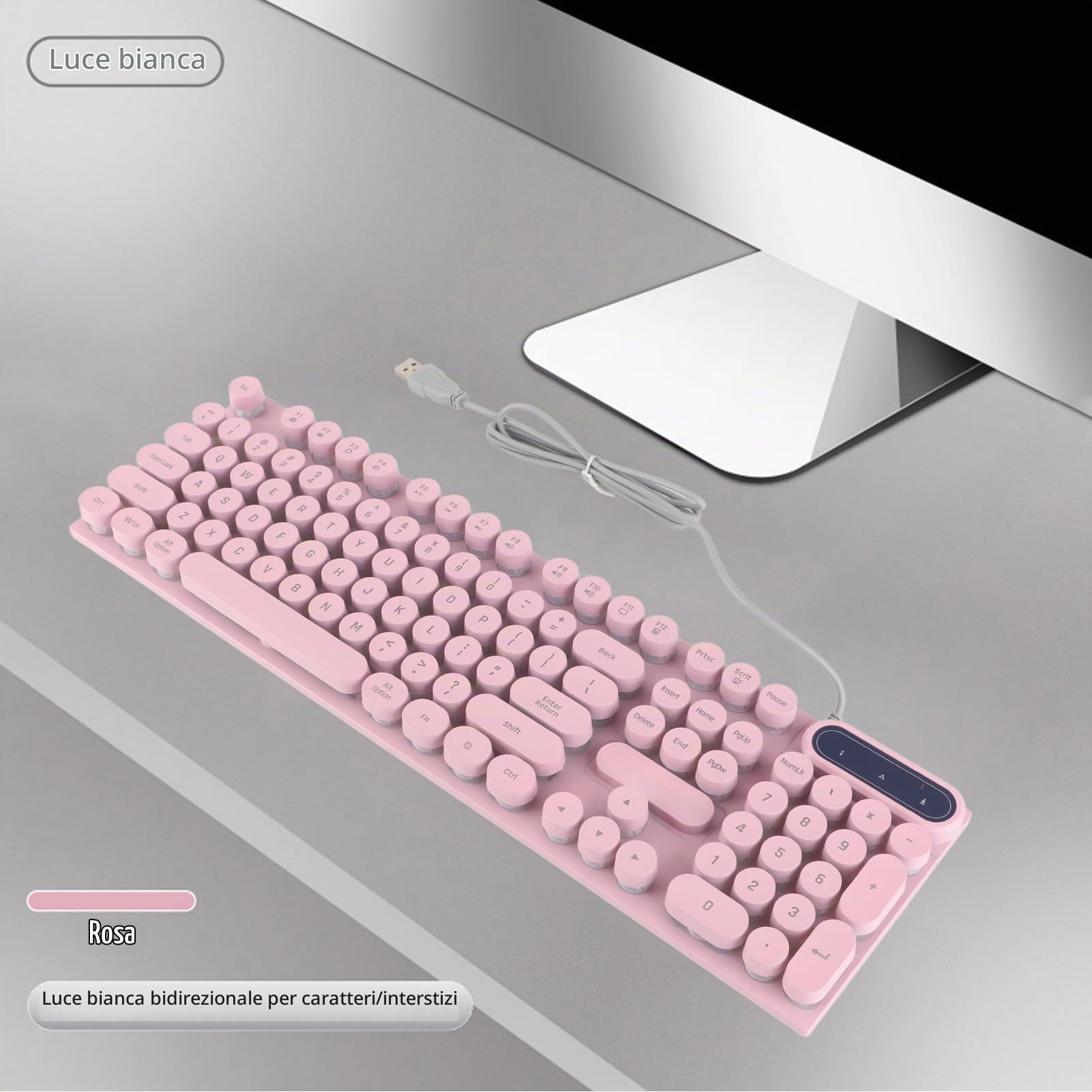 TICFOX Tastiera Gaming USB 104 Tasti Retroilluminata Rosa
