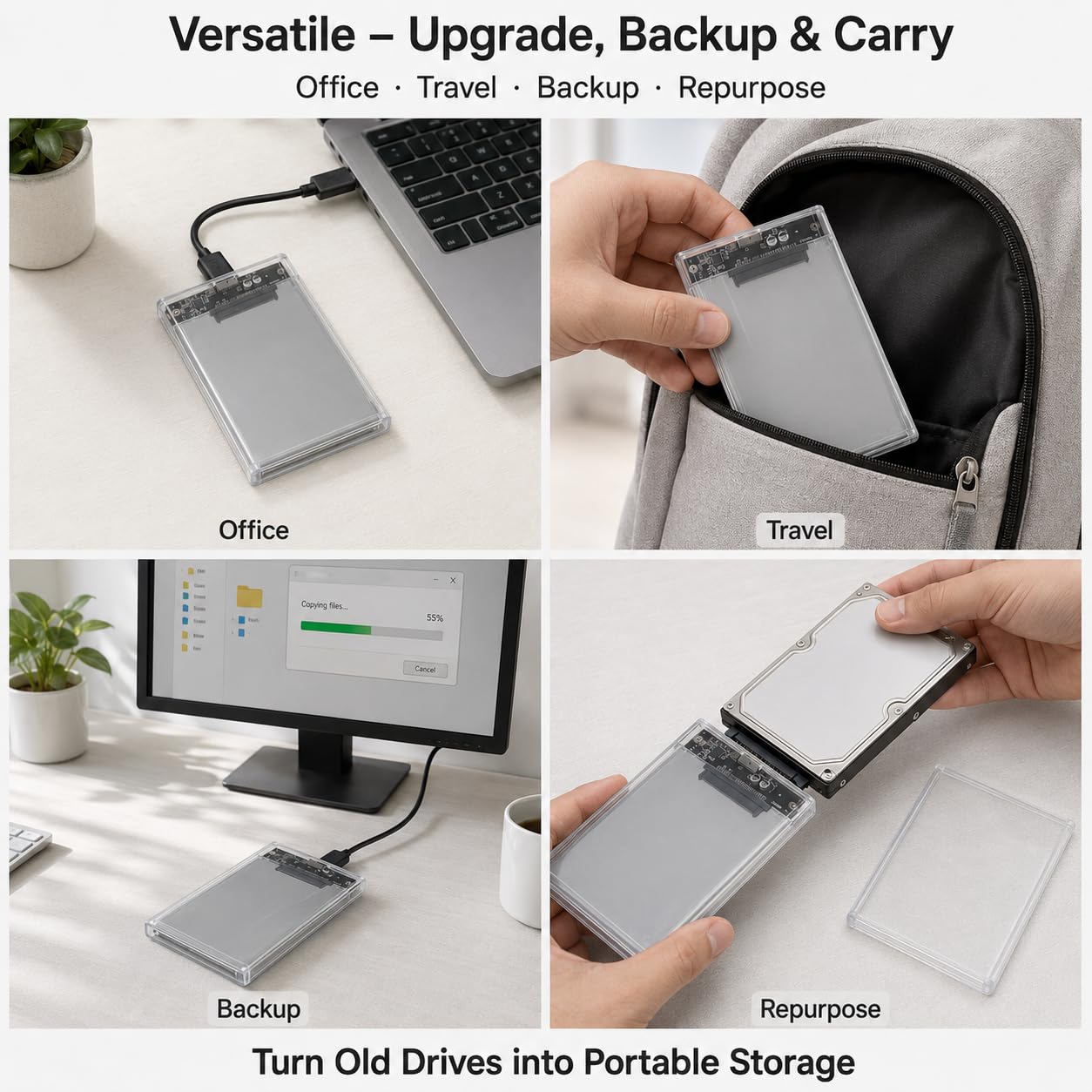 TICFOX Box Esterno Hard Disk 2,5" SATA USB 3.0 Trasparente