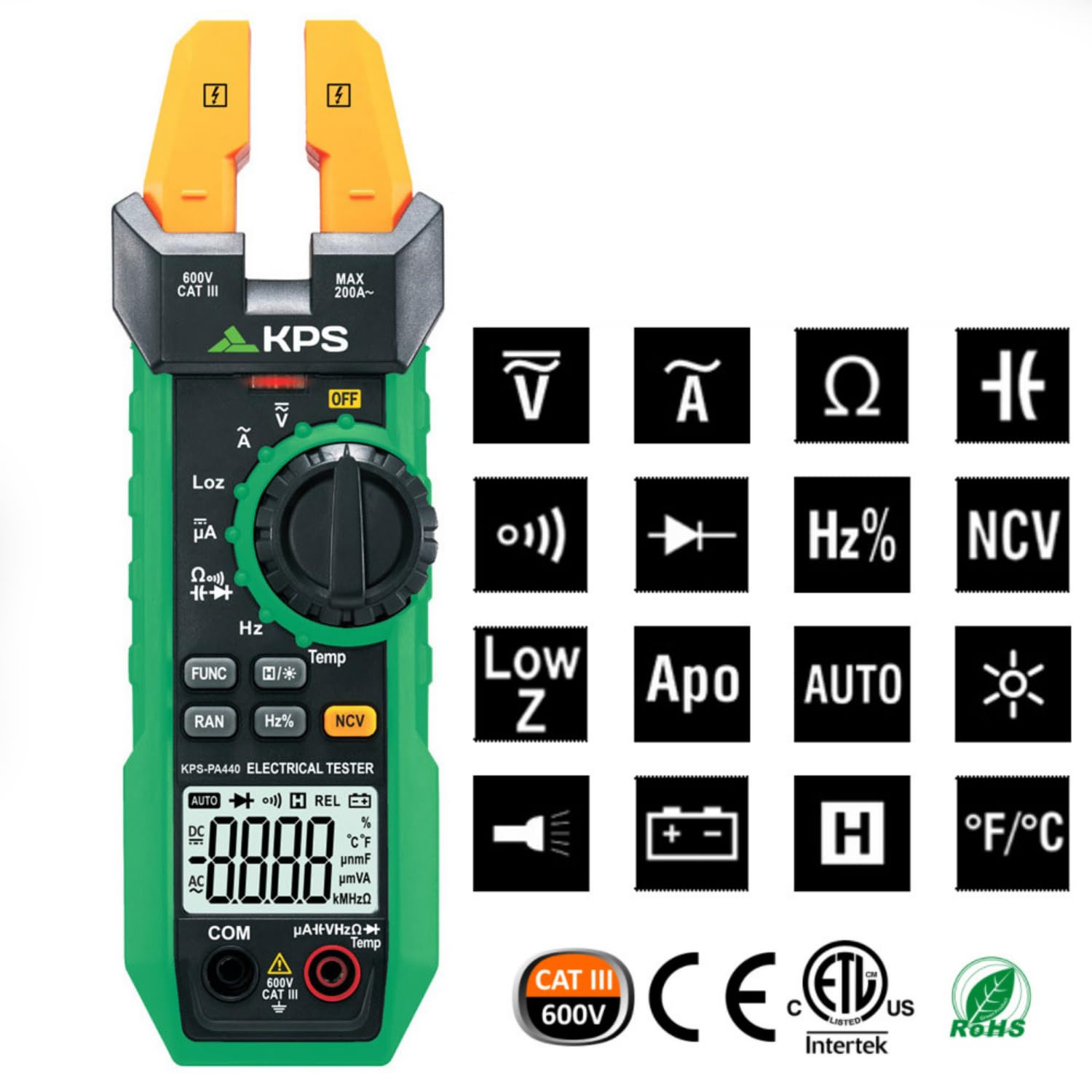 KPS PA440 Pinza Amperometrica Ganascia Aperta 200A AC