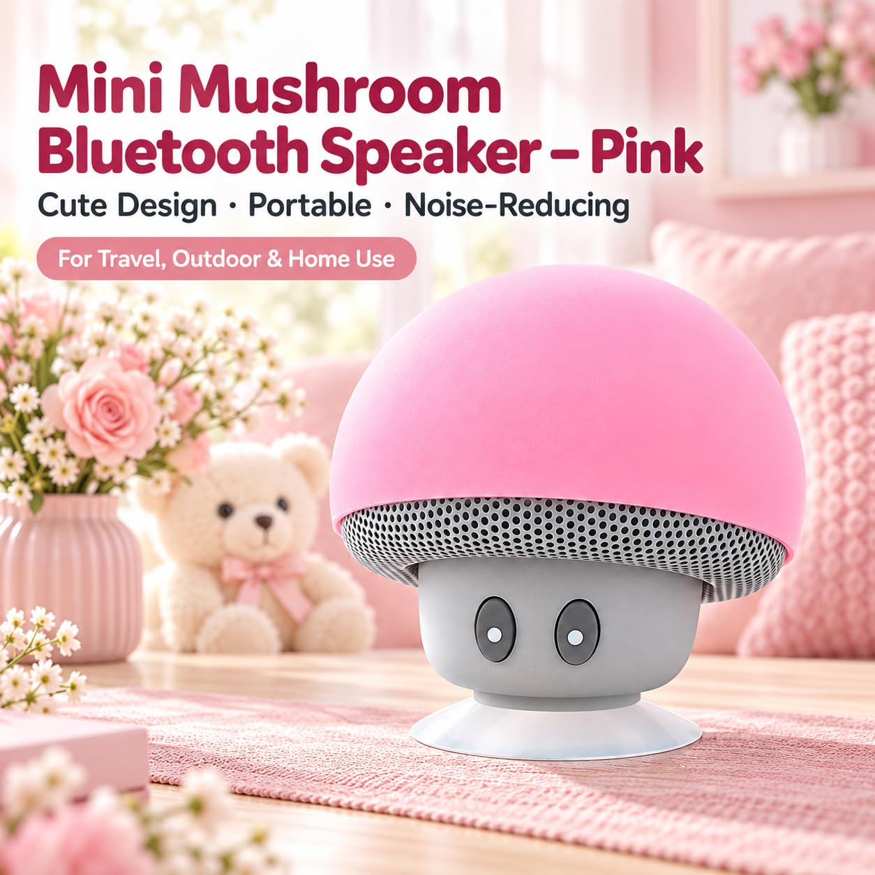 Ticfox altoparlante bluetooth fungo rosa con ventosa