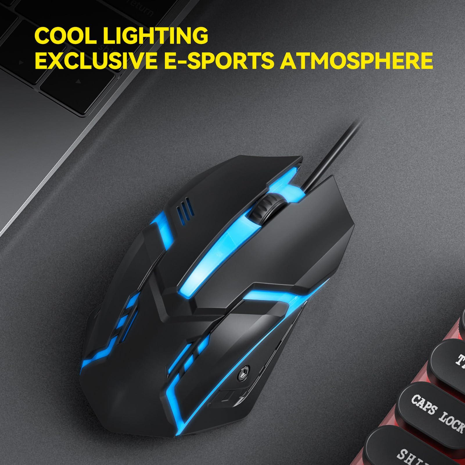 TICFOX Set Tastiera e Mouse Gaming RGB Nero 104 Tasti 1000 DPI