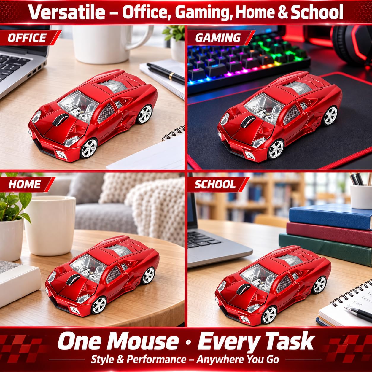 Ticfox mouse wireless auto sportiva rosso 1600 DPI