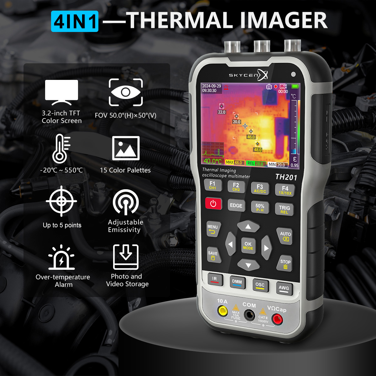 E-One TH201 oscilloscopio multimetro termocamera 70MHz 4in1