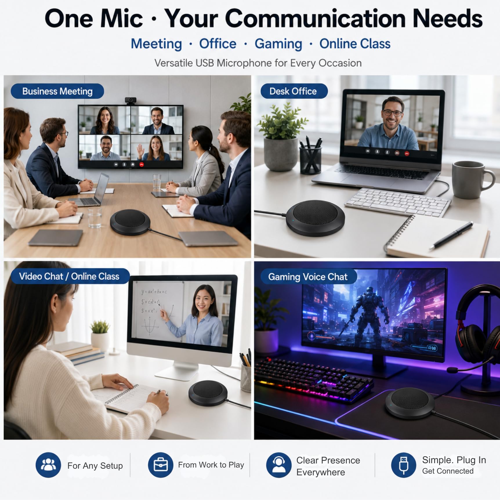 TICFOX iTalk-02 Microfono USB da Tavolo Omnidirezionale 360°
