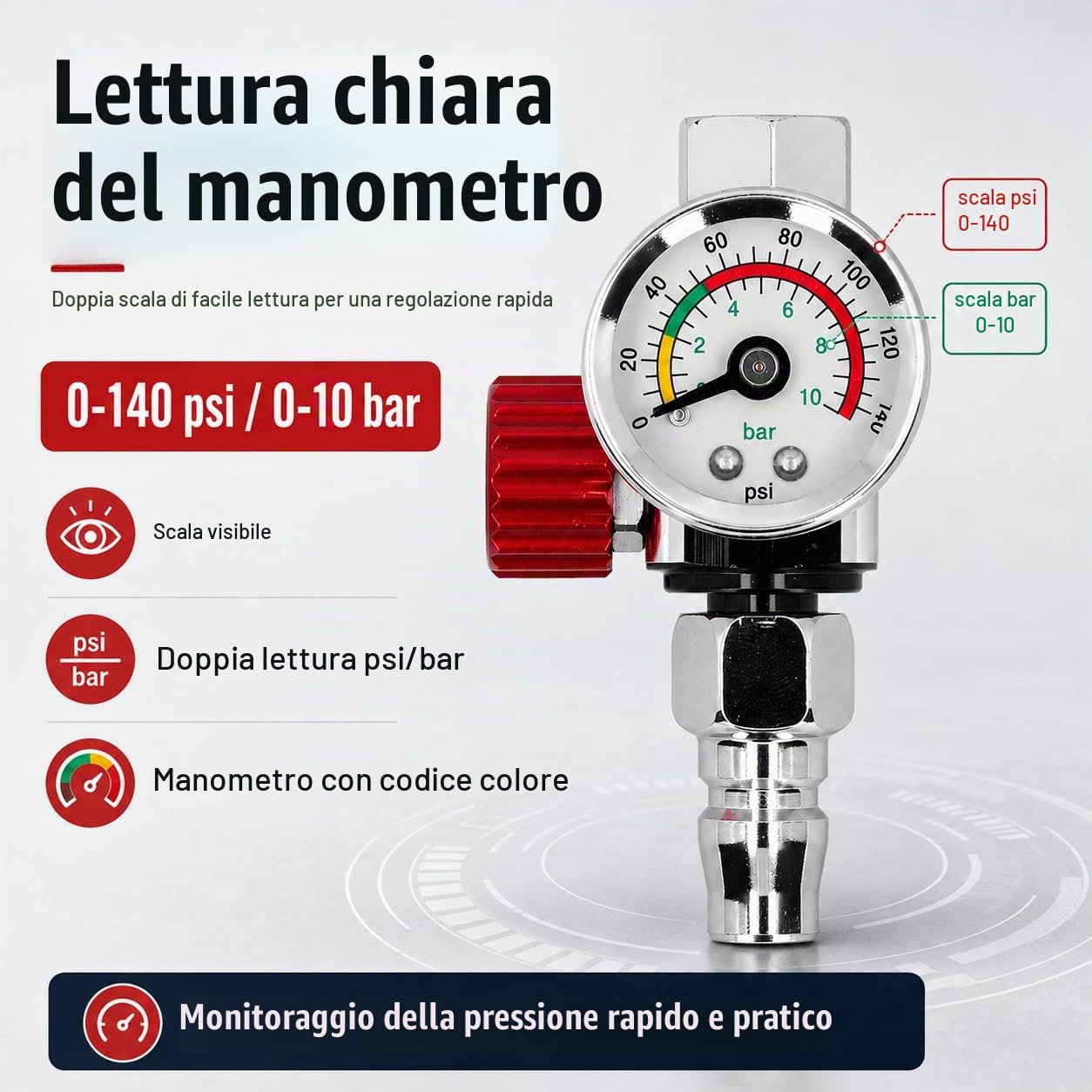 TICFOX regolatore aria G1/4 manometro 10 bar inox