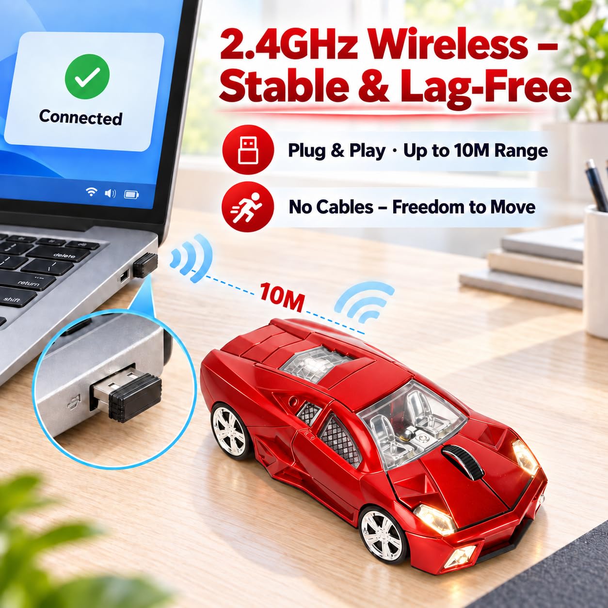 Ticfox mouse wireless auto sportiva rosso 1600 DPI