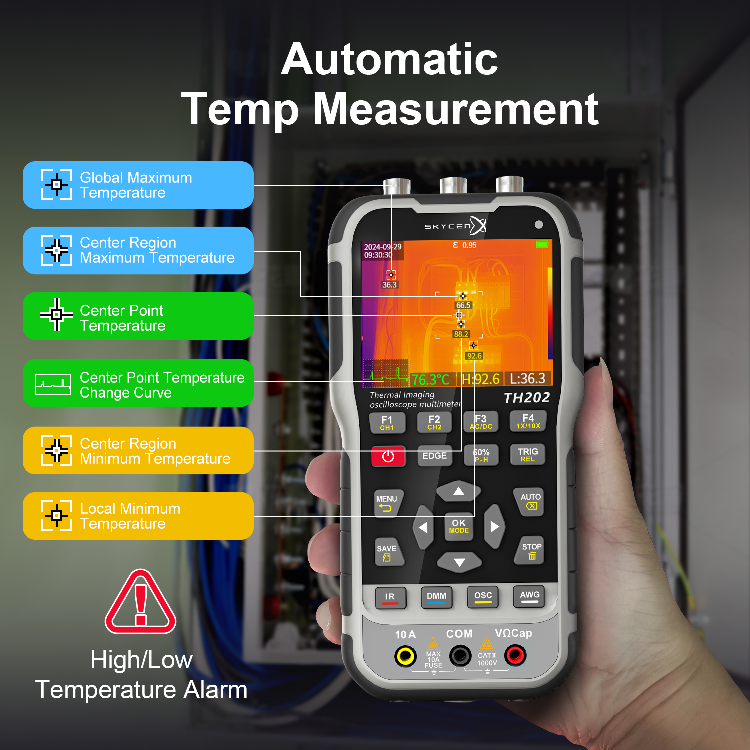 E-One TH202 Tester 4 in 1 Oscilloscopio Termocamera 70MHz