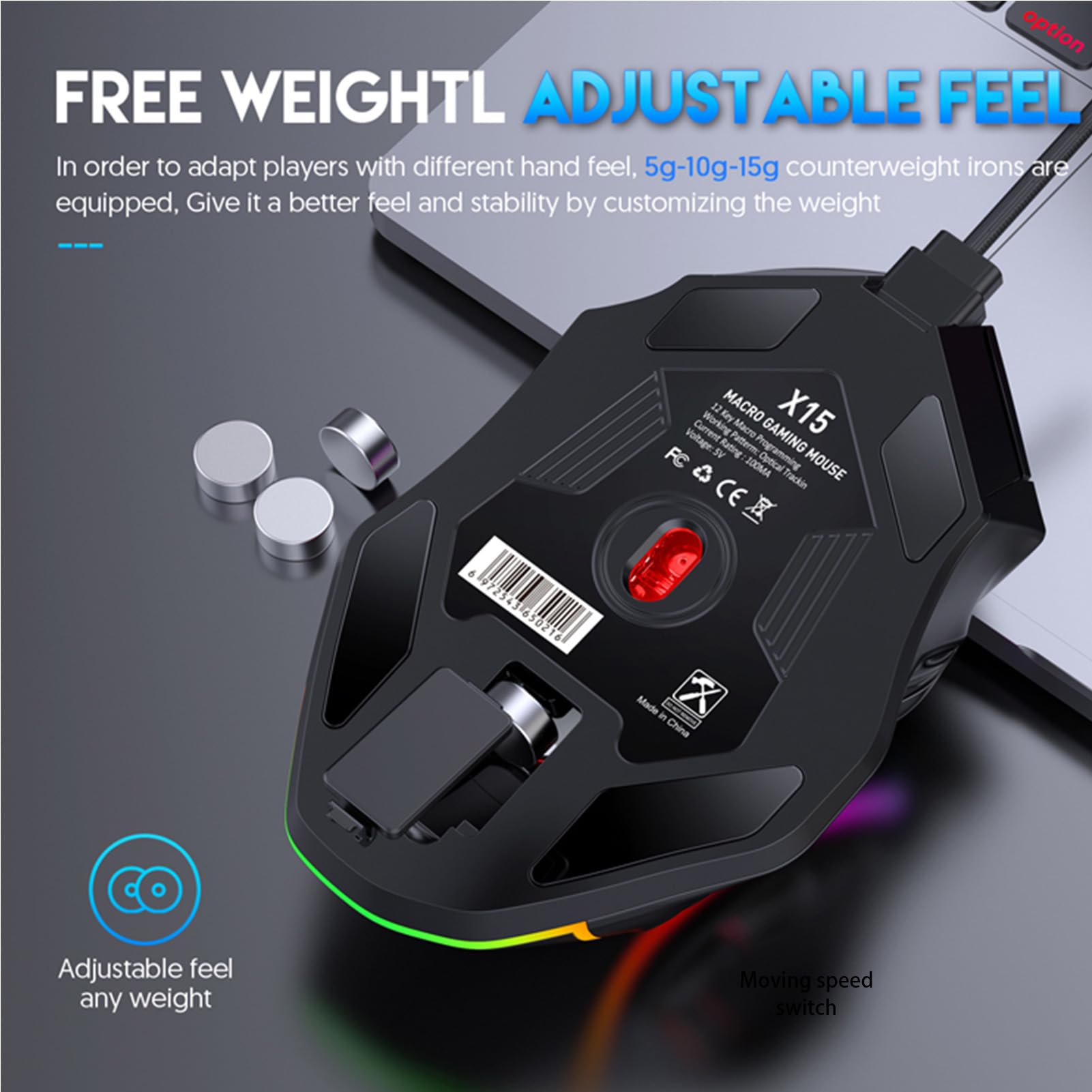 TICFOX Mouse Gaming Cablato RGB Nero 12800 DPI 13 Tasti