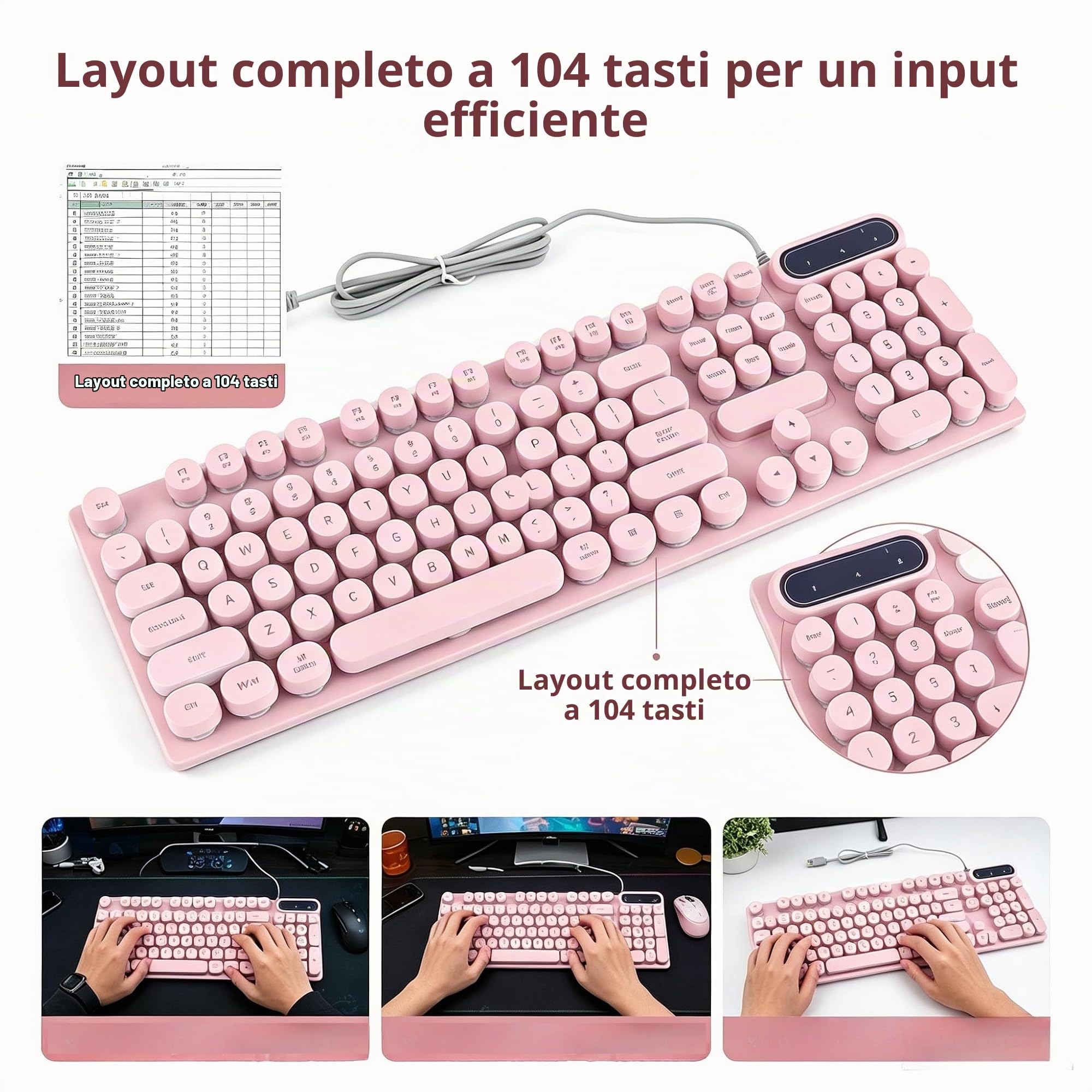 TICFOX Tastiera Gaming USB 104 Tasti Retroilluminata Rosa