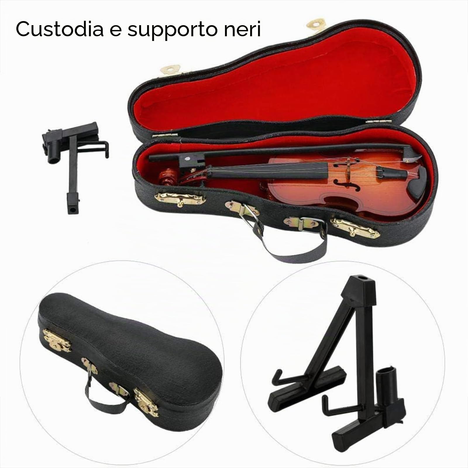 Ticfox Modello Mini Violino Legno con Supporto Nero