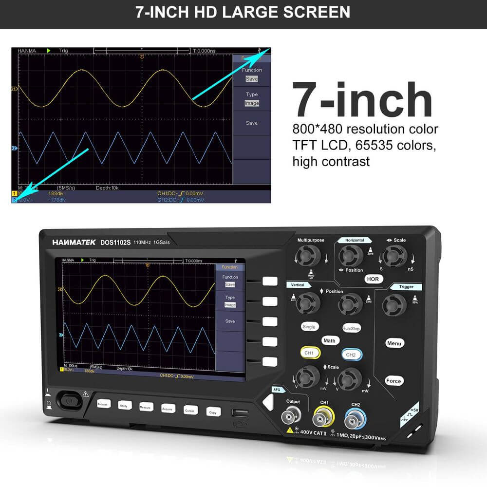 Hanmatek DOS1102S oscilloscopio da banco 2 canali 110MHz