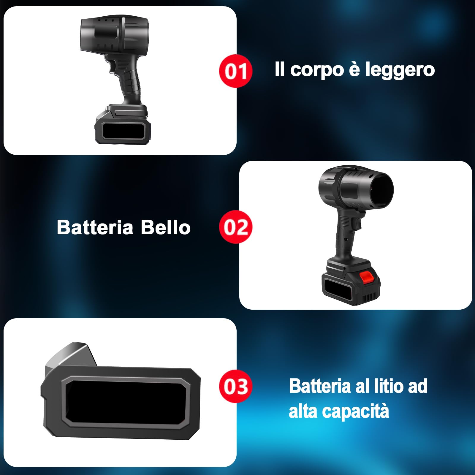 TICFOX Turbo Jet soffiatore aria 800W nero a batteria