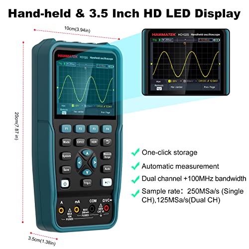 Hanmatek HO102S oscilloscopio portatile 100MHz 3-in-1