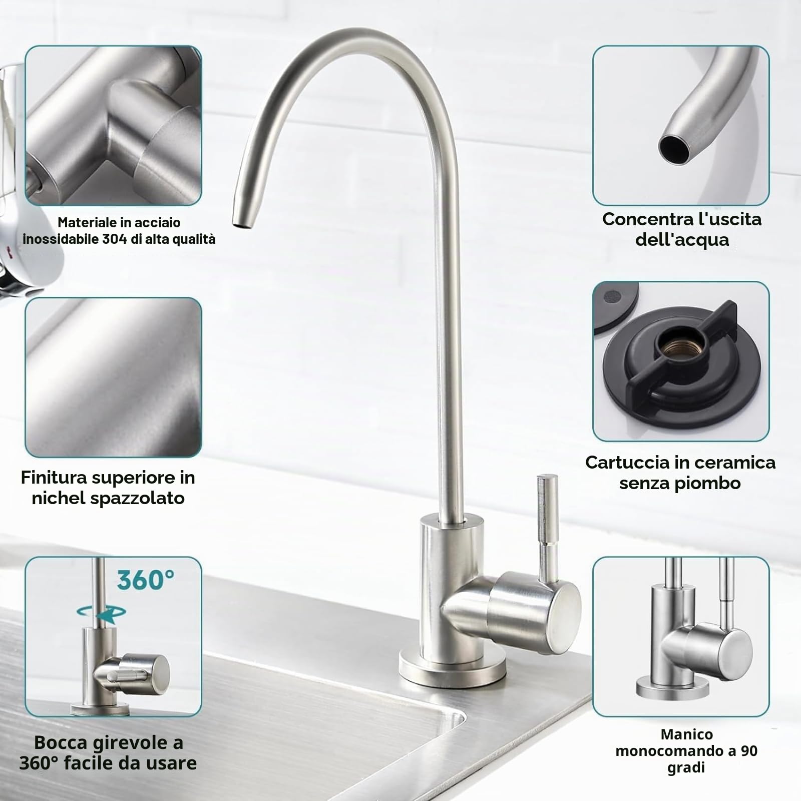 TICFOX Rubinetto Osmosi Inversa Acciaio Inox 1/4"