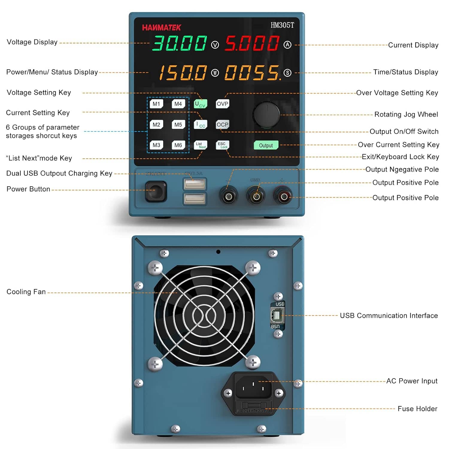 Hanmatek HM305T Alimentatore da Banco 30V 5A Regolabile