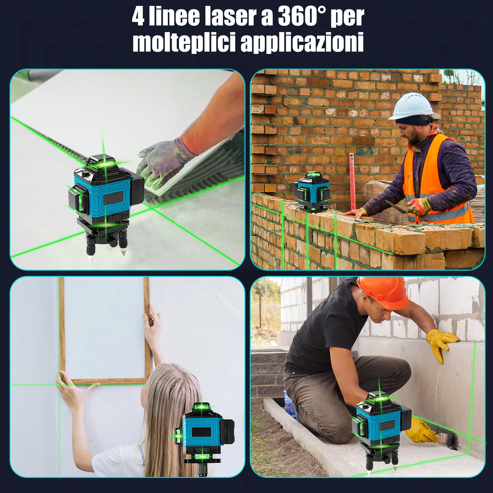 TICFOX Livella Laser 16 Linee 4x360 Verde Blu Autolivellante
