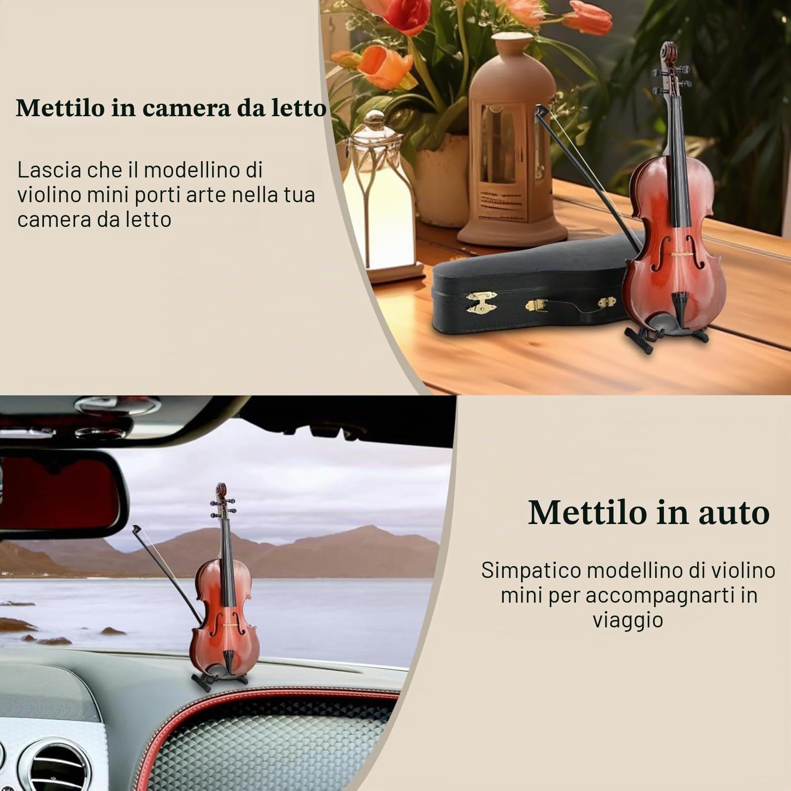 Ticfox Modello Mini Violino Legno con Supporto Nero