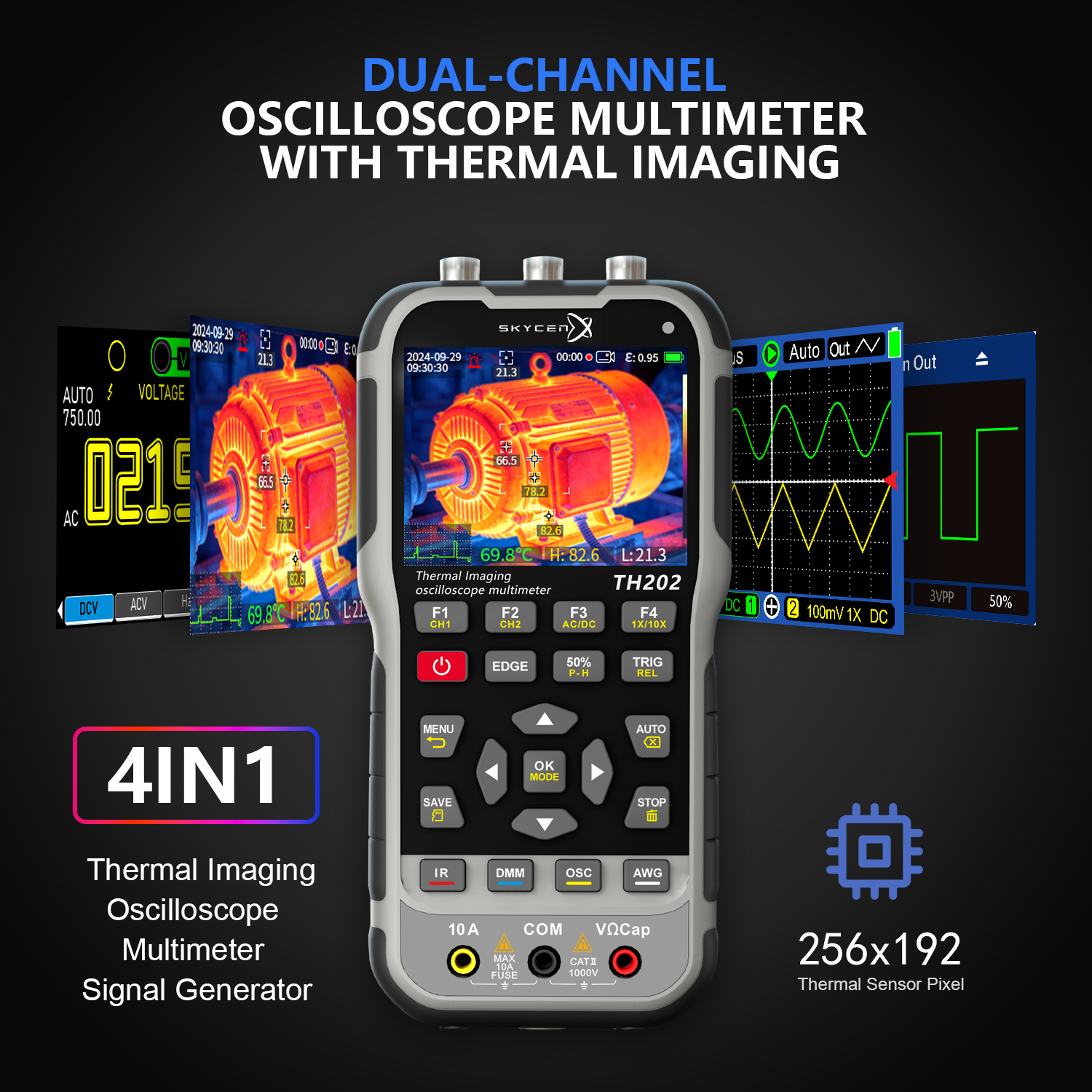 E-One TH202 Tester 4 in 1 Oscilloscopio Termocamera 70MHz