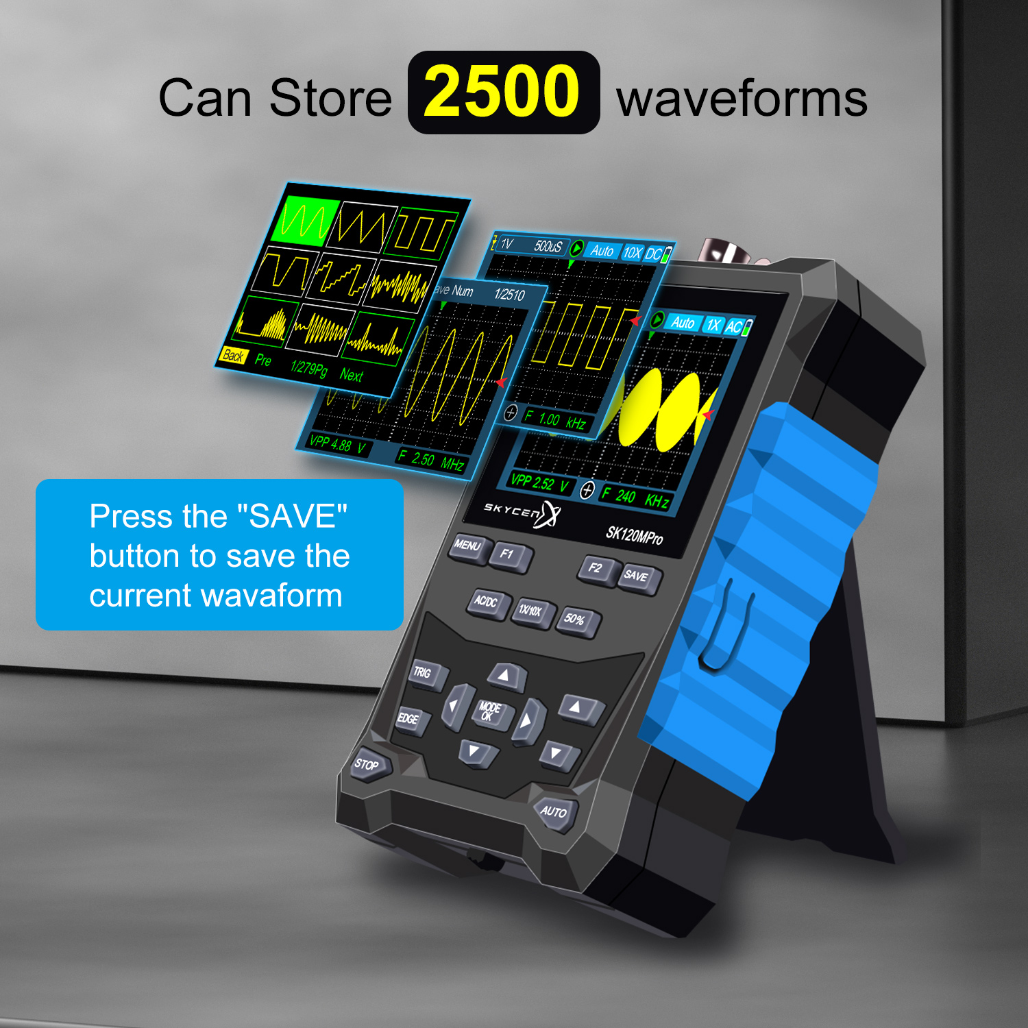 E-One SK120MPro oscilloscopio palmare 2in1 120 MHz DDS