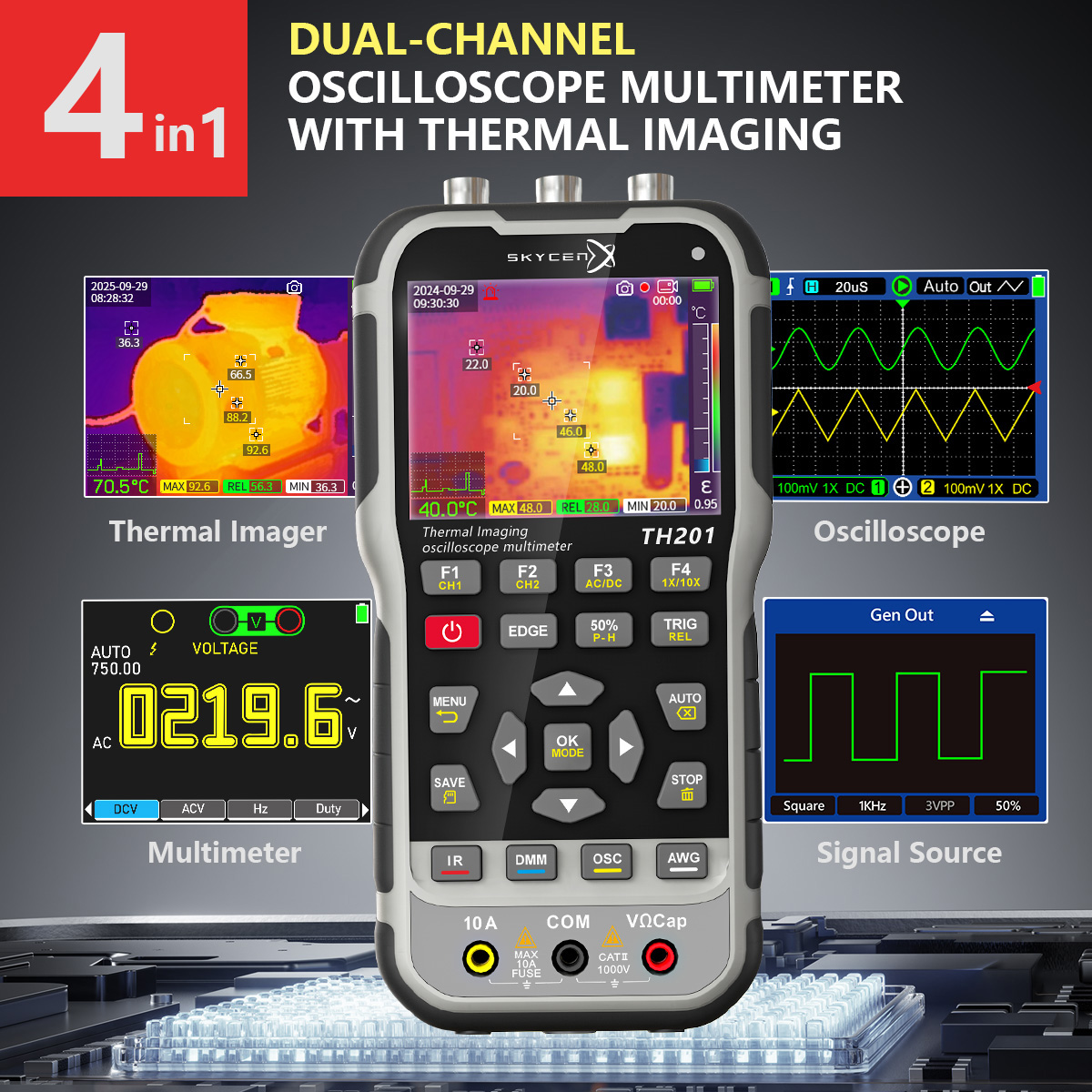 E-One TH201 oscilloscopio multimetro termocamera 70MHz 4in1