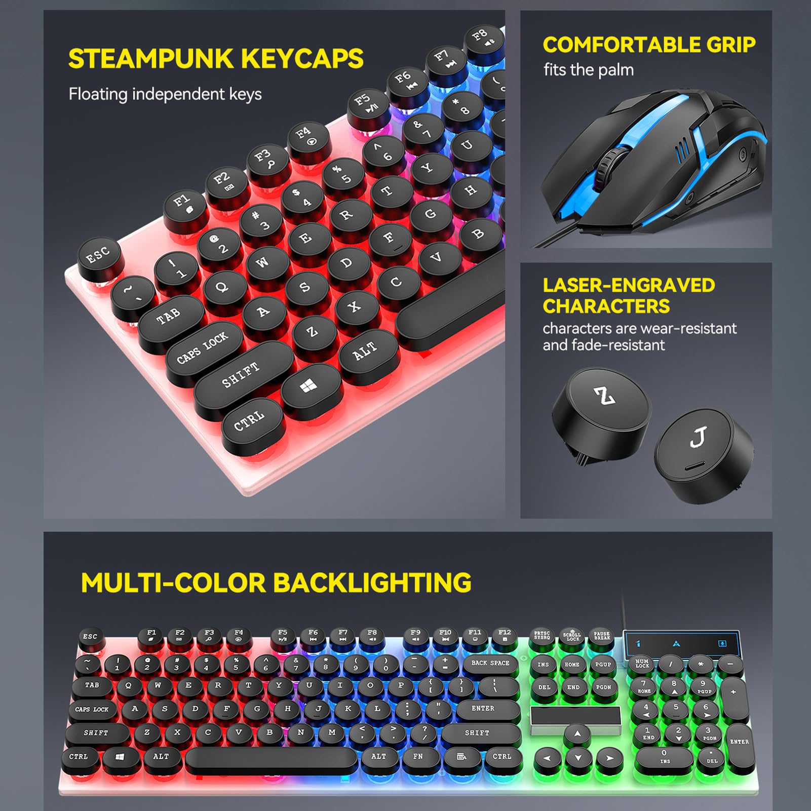 TICFOX Set Tastiera e Mouse Gaming RGB Nero 104 Tasti 1000 DPI