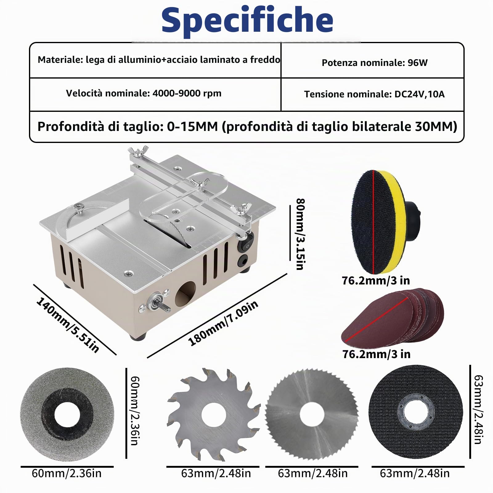 Ticfox Mini Sega Circolare Banco 96W 7 Velocità 4 Lame