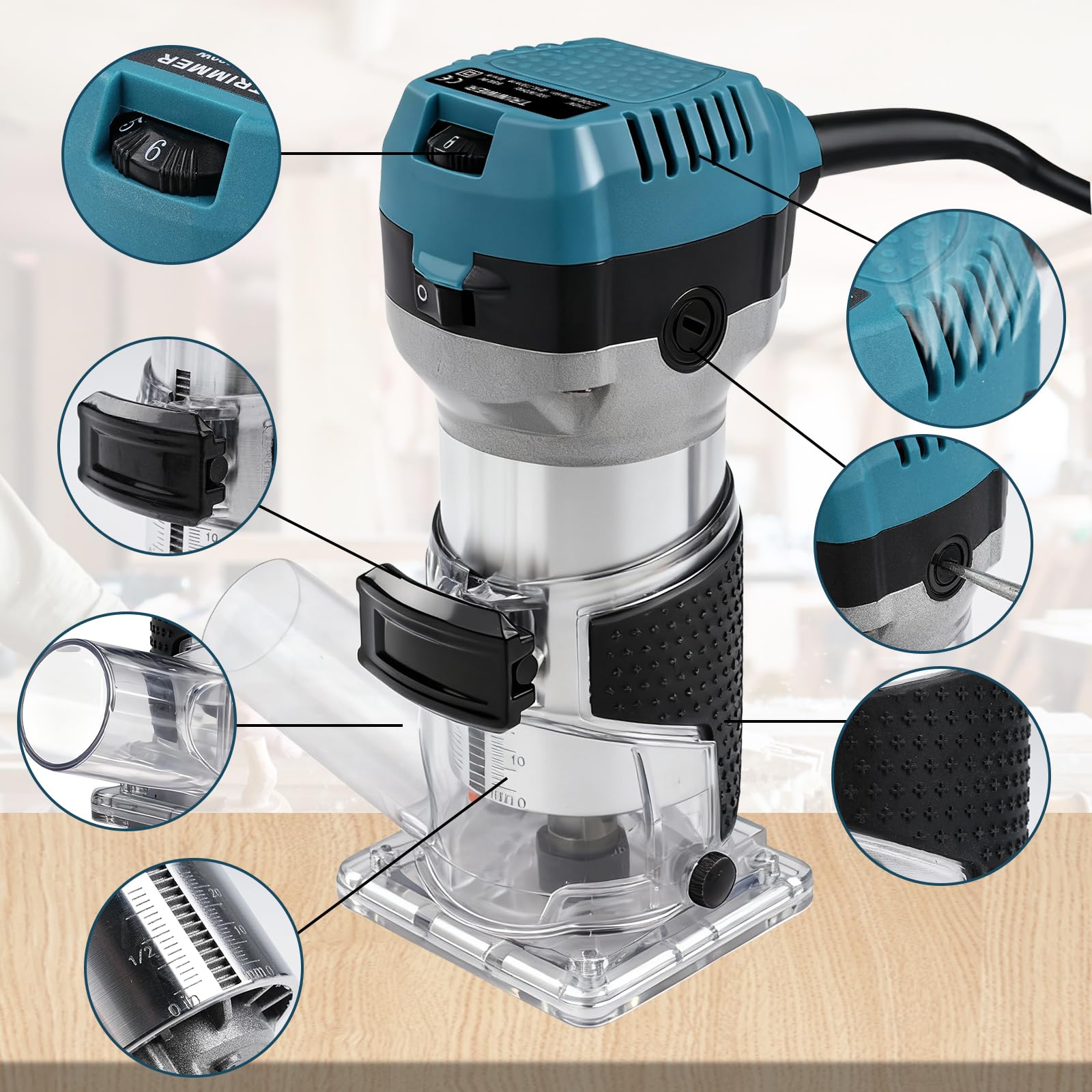 TICFOX Fresatrice Verticale Legno 800W 6 Velocità con 16 Frese