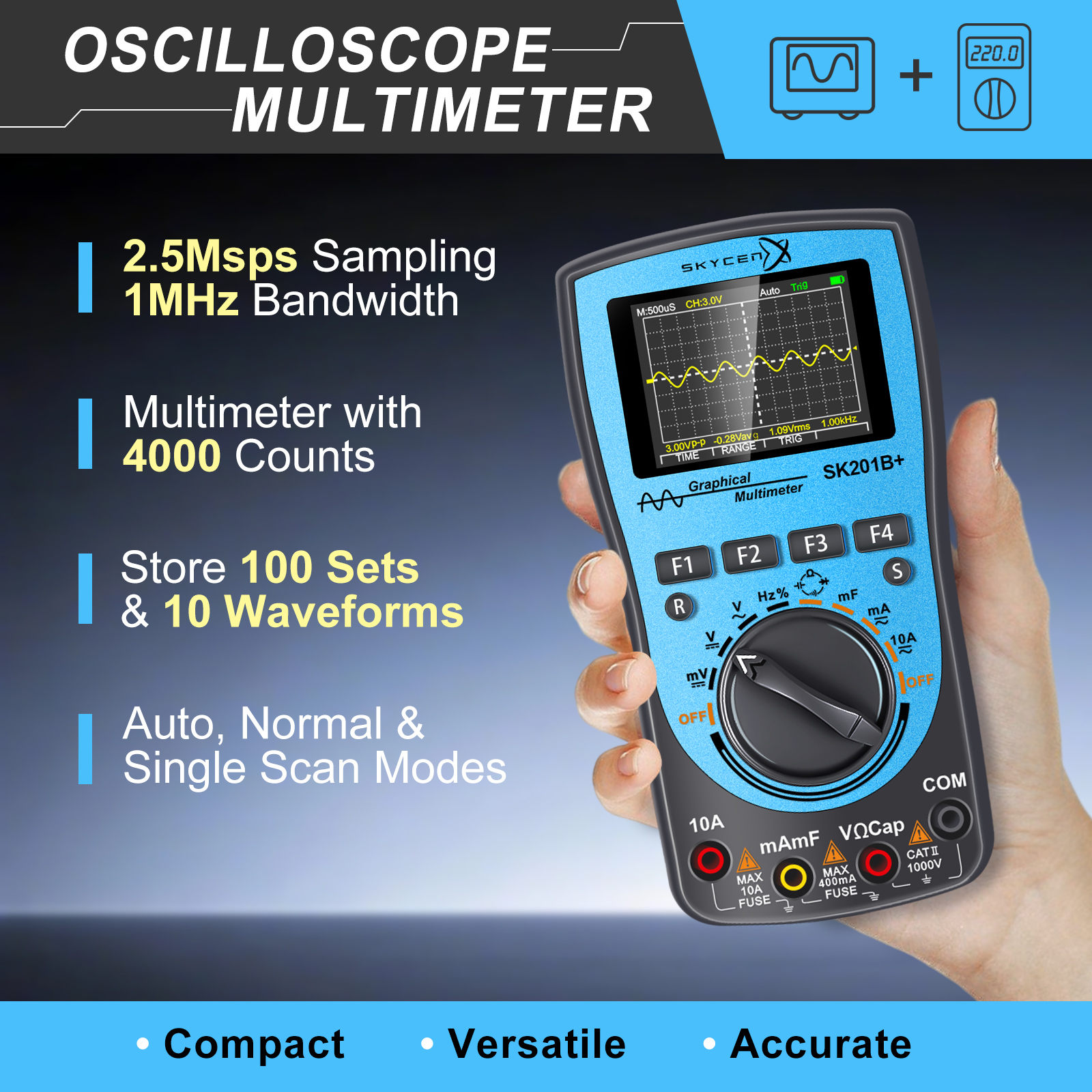E-One SK201B+ oscilloscopio multimetro 1MHz portatile base