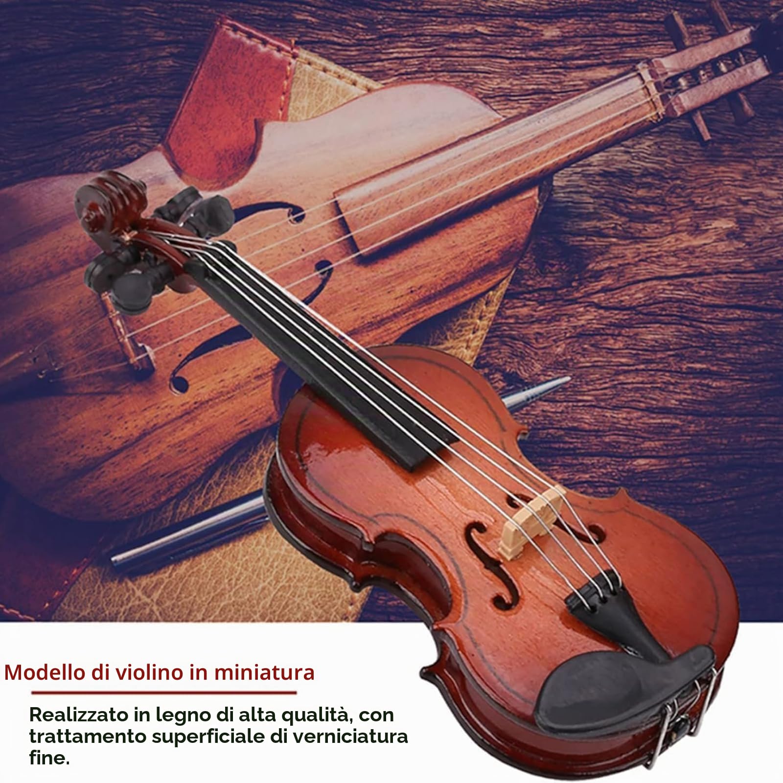 Ticfox Modello Mini Violino Legno con Supporto Nero