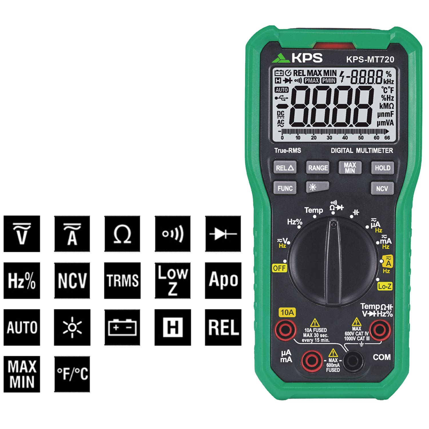 KPS MT720 Multimetro Digitale TRMS LO-Z 1000V CAT IV