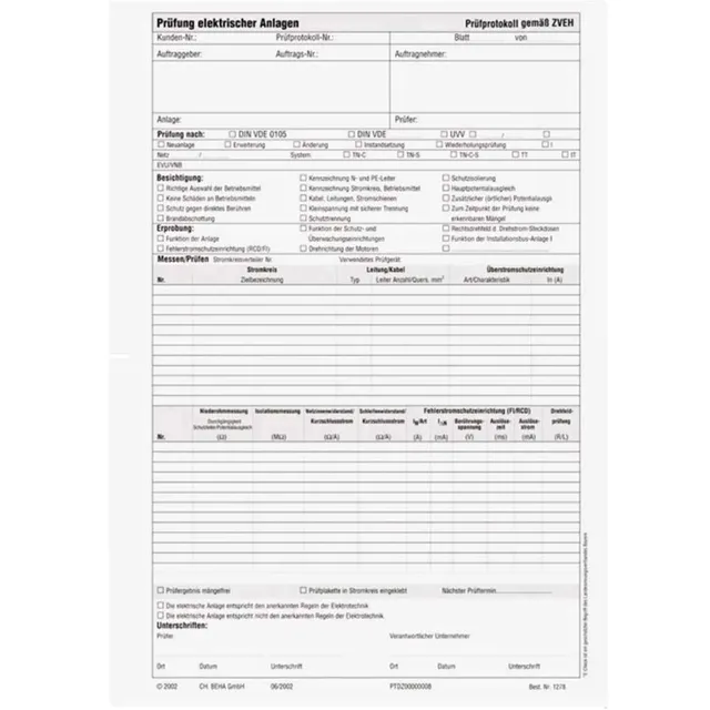 Beha-Amprobe 1278D Blocco Verbali Verifica DIN VDE 0100