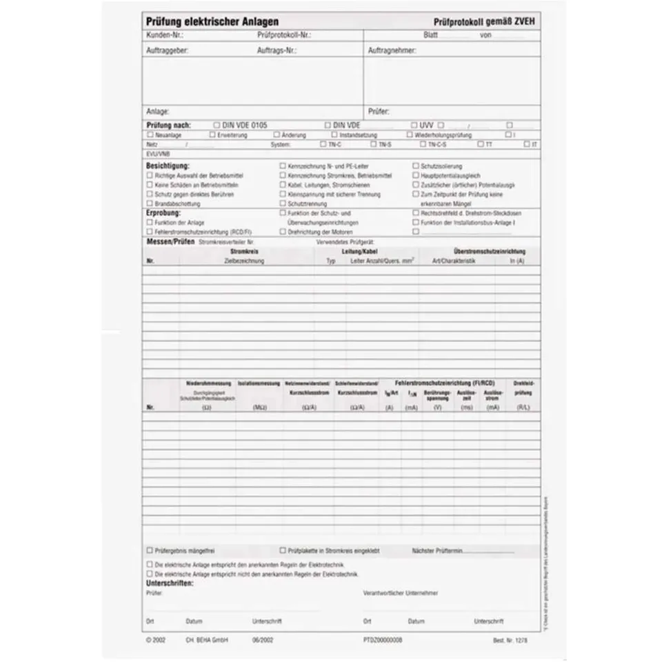 Beha-Amprobe 1278D Blocco Verbali Verifica DIN VDE 0100