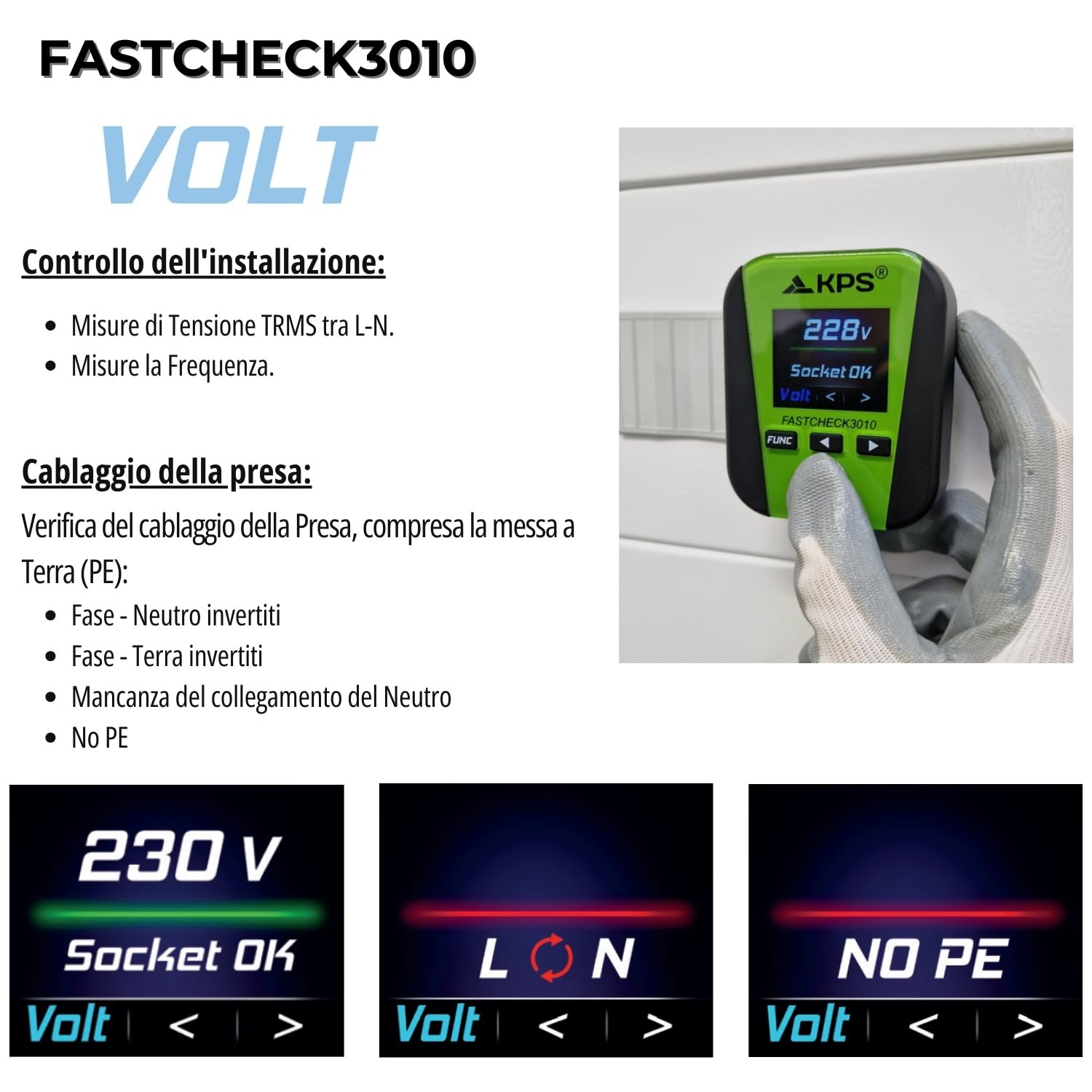 KPS FASTCHECK3010 Tester Multifunzione RCD Loop Prese App