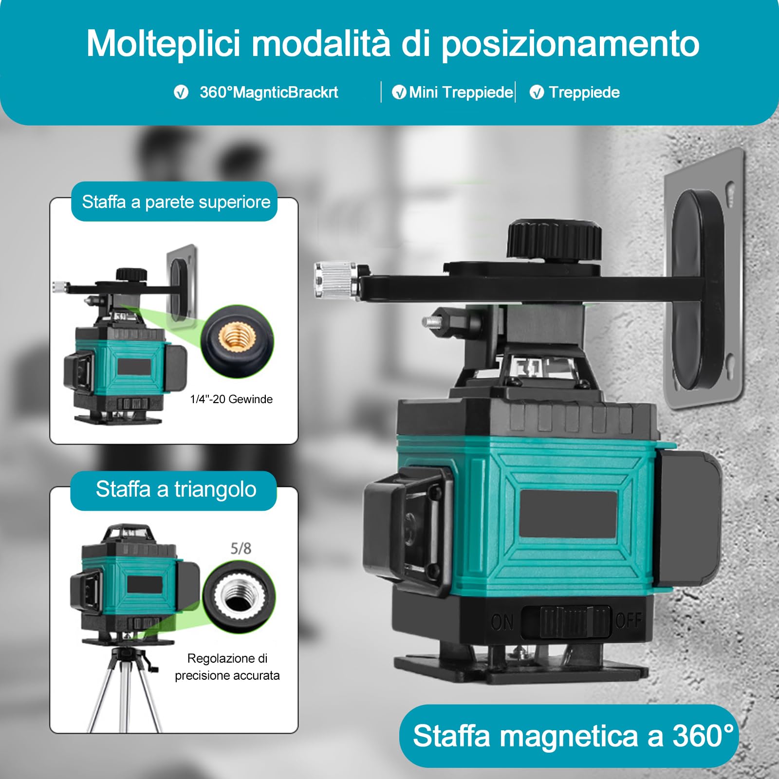 TICFOX 16 Linee Livella Laser Verde 4x360° con Treppiede IP54